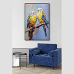 Yağlı Boya Dokulu Tablo Dalda Muhabbet Kuşları Siyah Çerçeveli 140 x 210 cm U04014