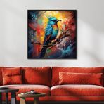 Yağlı Boya Dokulu Tablo Dalda Renkli Kuş Siyah Çerçeveli 60 x 60 cm U04004