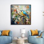 Yağlı Boya Dokulu Tablo Dalda Renkli Kuş Siyah Çerçeveli 60 x 60 cm U04021