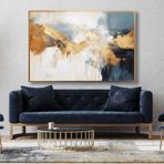 Yağlı Boya Dokulu Tablo Gri Kahve Soyut Altın Çerçeveli 100 x 150 cm U08114