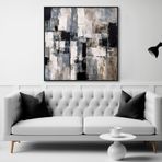 Yağlı Boya Dokulu Tablo Gri Siyah Soyut Siyah Çerçeveli 60 x 60 cm U08134