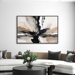 Yağlı Boya Dokulu Tablo Kahve Siyah Bej Soyut Siyah Çerçeveli 100 x 150 cm U08075