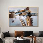 Yağlı Boya Dokulu Tablo Kahverengi Gold Soyut Altın Çerçeveli 100 x 150 cm U08012