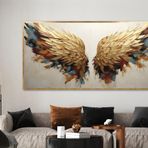 Yağlı Boya Dokulu Tablo Kanatlar Melek Kanadı Altın Çerçeveli 50 x 100 cm U04041