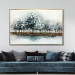 Yağlı Boya Dokulu Tablo Kış Manzara Ağaçlar Altın Çerçeveli 90 x 120 cm U01023