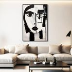Yağlı Boya Dokulu Tablo Kübist Siyah Beyaz Kadın Portre Siyah Çerçeveli 70 x 100 cm U05018