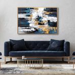 Yağlı Boya Dokulu Tablo Lacivert Beyaz Altın Soyut Altın Çerçeveli 50 x 70 cm U08008