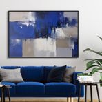 Yağlı Boya Dokulu Tablo Lacivert Beyaz Soyut Siyah Çerçeveli 70 x 100 cm U08083
