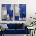 Yağlı Boya Dokulu Tablo Lacivert Siyah Gri Soyut İkili Set Siyah Çerçeveli 100 x 150 cm U08030
