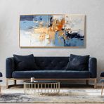 Yağlı Boya Dokulu Tablo Mavi Altın Gold Soyut Altın Çerçeveli 50 x 100 cm U08069