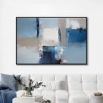 Yağlı Boya Dokulu Tablo Mavi Beyaz Soyut Siyah Çerçeveli 100 x 150 cm U08085