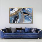 Yağlı Boya Dokulu Tablo Mavi Gold Soyut Altın Çerçeveli 100 x 150 cm U08006