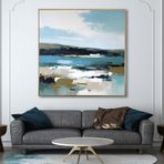 Yağlı Boya Dokulu Tablo Mavi Siyah Soyut Manzara Altın Çerçeveli 60 x 60 cm U08131