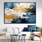 Yağlı Boya Dokulu Tablo Mavi Siyah Zeminli Soyut Siyah Çerçeveli 100 x 150 cm U08116