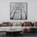 Yağlı Boya Dokulu Tablo Modern Ağaçlar Siyah Çerçeveli 80 x 80 cm U01025
