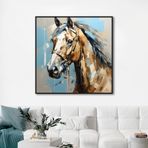 Yağlı Boya Dokulu Tablo Modern At Siyah Çerçeveli 100 x 100 cm U04006