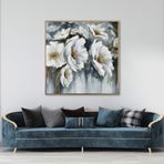 Yağlı Boya Dokulu Tablo Modern Beyaz Çiçekler Altın Çerçeveli 140 x 140 cm U02073