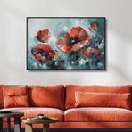 Yağlı Boya Dokulu Tablo Modern Kırmızı Gelincikler Siyah Çerçeveli 100 x 150 cm U02016