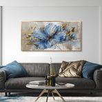 Yağlı Boya Dokulu Tablo Modern Mavi Tek Çiçek Altın Çerçeveli 50 x 100 cm U02030