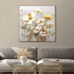 Yağlı Boya Dokulu Tablo Modern Papatyalar Altın Çerçeveli 120 x 120 cm U02015