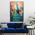 Yağlı Boya Dokulu Tablo Modern Renkli Tavus Kuşu Siyah Çerçeveli 100 x 150 cm U04031