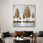 Yağlı Boya Dokulu Tablo Modern Sonbaha Ağaçları Altın Çerçeveli 60 x 60 cm U01024