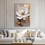 Yağlı Boya Dokulu Tablo Modern Tek Beyaz Çiçek Altın Çerçeveli 70 x 100 cm U02018