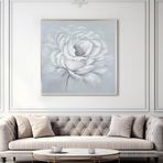 Yağlı Boya Dokulu Tablo Modern Tekli Beyaz Gül Gümüş Çerçeveli 100 x 100 cm U02074