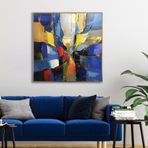 Yağlı Boya Dokulu Tablo Renkli Kare Soyut Altın Çerçeveli 100 x 100 cm U08097