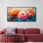 Yağlı Boya Dokulu Tablo Renkli Modern Yatay Çiçekler Siyah Çerçeveli 60 x 120 cm U02043