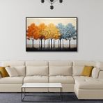 Yağlı Boya Dokulu Tablo Renkli Sonbahar Ağaçları Siyah Çerçeveli 50 x 70 cm U01012