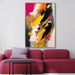 Yağlı Boya Dokulu Tablo Sarı Siyah Fuşya Soyut Altın Çerçeveli 100 x 150 cm U08036