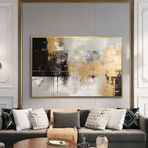 Yağlı Boya Dokulu Tablo Siyah Altın Gold Soyut Altın Çerçeveli 70 x 100 cm U08082
