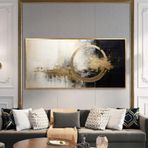 Yağlı Boya Dokulu Tablo Siyah Altın Gold Soyut Altın Çerçeveli 80 x 160 cm U08049