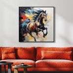 Yağlı Boya Dokulu Tablo Siyah At Siyah Çerçeveli 60 x 60 cm U04012