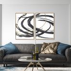 Yağlı Boya Dokulu Tablo Siyah Beyaz Altın Gold Soyut İkili Set Altın Çerçeveli 70 x 100 cm U08016