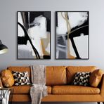 Yağlı Boya Dokulu Tablo Siyah Beyaz Altın Soyut Siyah Çerçeveli 140 x 210 cm U08151