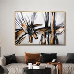 Yağlı Boya Dokulu Tablo Siyah Beyaz Kahve Soyut Altın Çerçeveli 90 x 120 cm U08013