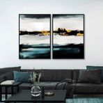 Yağlı Boya Dokulu Tablo Siyah Beyaz Soyut İkili Set Siyah Çerçeveli 90 x 120 cm U08124