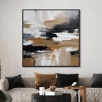 Yağlı Boya Dokulu Tablo Siyah Kahve Soyut Siyah Çerçeveli 120 x 120 cm U08136