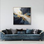 Yağlı Boya Dokulu Tablo Siyah Mavi Altın Soyut Altın Çerçeveli 140 x 140 cm U08108