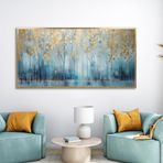 Yağlı Boya Dokulu Tablo Soyut Ağaç Manzara Altın Çerçeveli 50 x 100 cm U01007