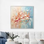 Yağlı Boya Dokulu Tablo Soyut Çiçekler Gümüş Çerçeveli 100 x 100 cm U08068