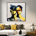 Yağlı Boya Dokulu Tablo Soyut Çift Portre Siyah Çerçeveli 60 x 60 cm U05019