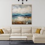 Yağlı Boya Dokulu Tablo Soyut Dağlı Manzara Altın Çerçeveli 60 x 60 cm U08130