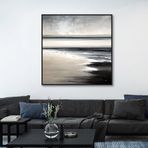 Yağlı Boya Dokulu Tablo Soyut Deniz Kıyısı Manzara Siyah Çerçeveli 120 x 120 cm U08127