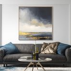 Yağlı Boya Dokulu Tablo Soyut Deniz Manzara Altın Çerçeveli 60 x 60 cm U08120