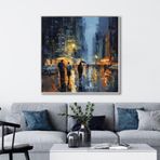 Yağlı Boya Dokulu Tablo Soyut Gece Şehir Manzarası Gümüş Çerçeveli 80 x 80 cm U09021