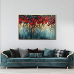 Yağlı Boya Dokulu Tablo Soyut Kırmızı Çiçekler Altın Çerçeveli 50 x 70 cm U02021