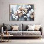 Yağlı Boya Dokulu Tablo Soyut Krem Beyaz Çiçekler Altın Çerçeveli 70 x 100 cm U02027